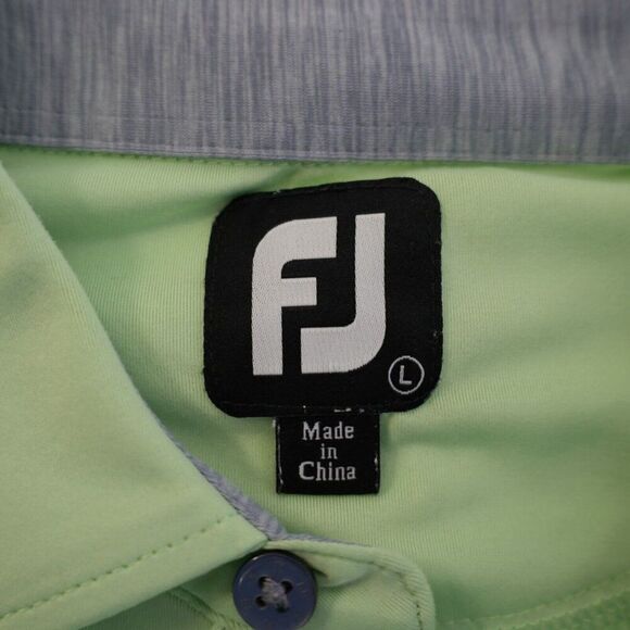 FJ Large Footjoy Lime Green‎ Gray Color Block Polo Shirt Short Sleeve - Picture 9 of 10